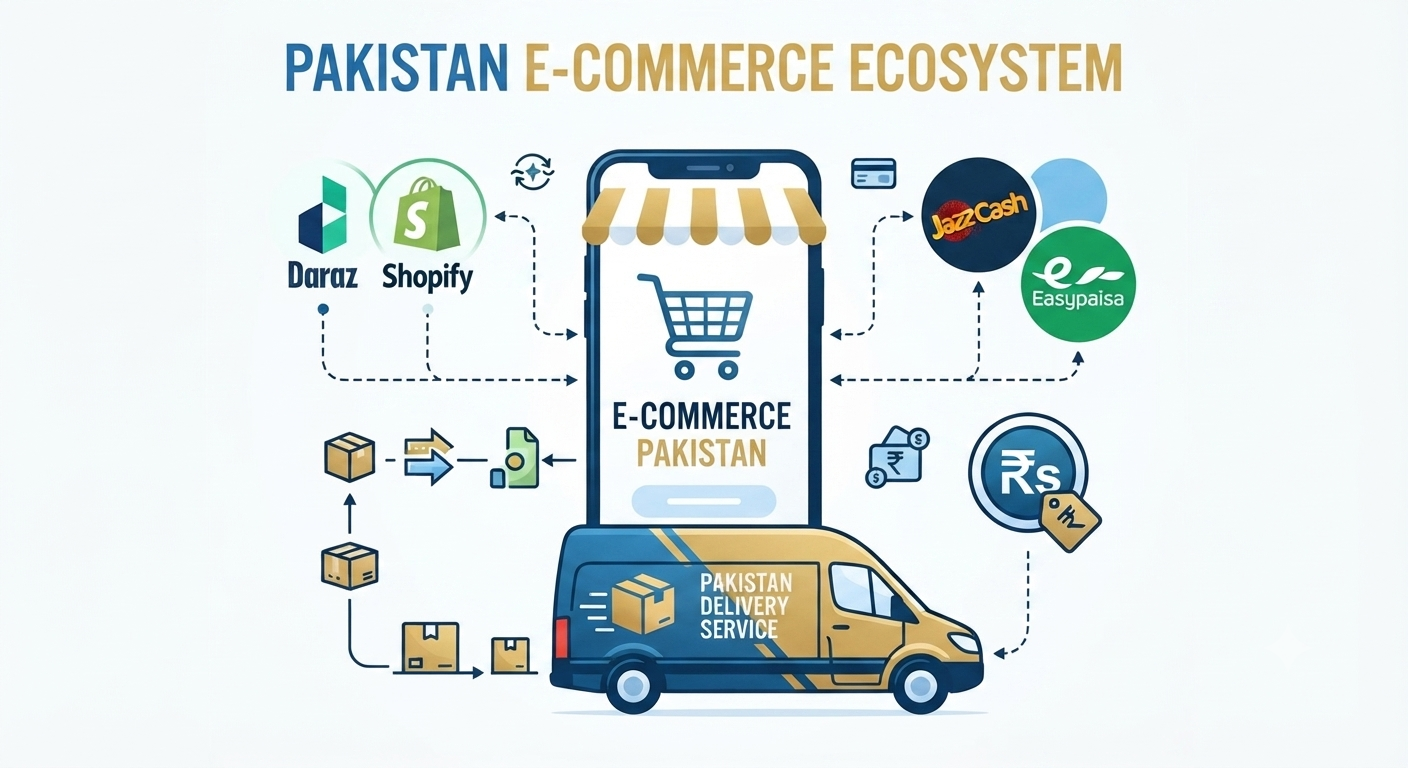 e-commerce complete guide pakistan - online shopping ecosystem with daraz shopify jazzcash easypaisa and delivery