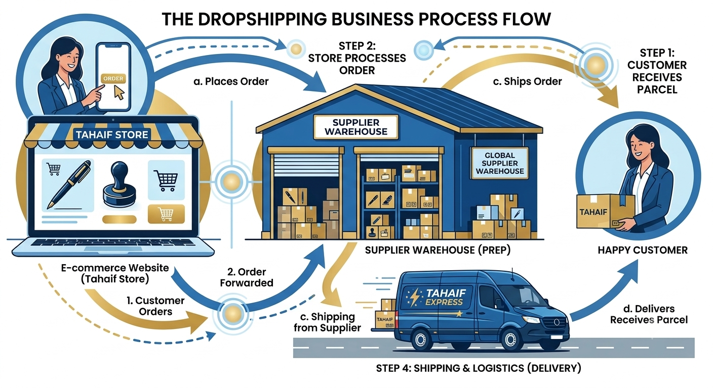 dropshipping process diagram - how dropshipping works step by step
