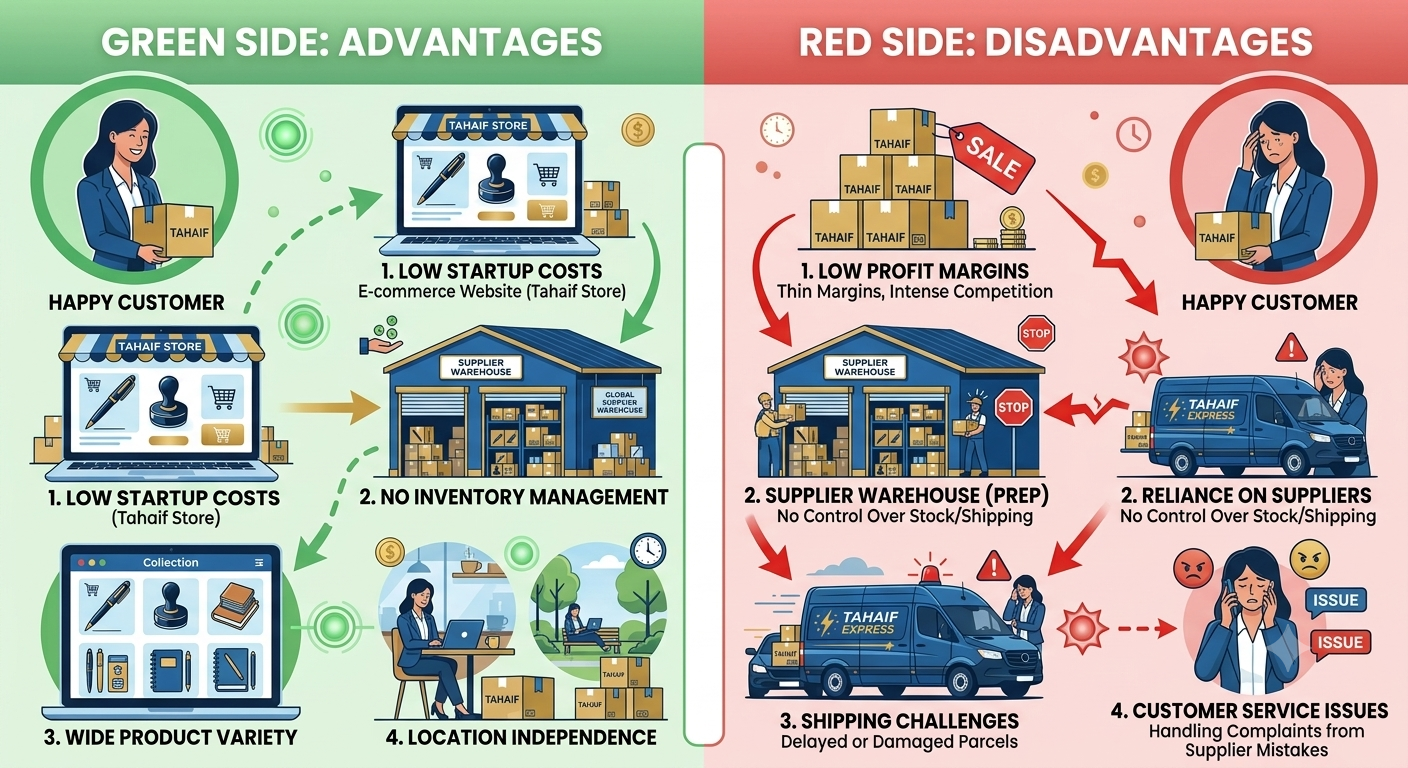 dropshipping pros and cons - advantages and disadvantages