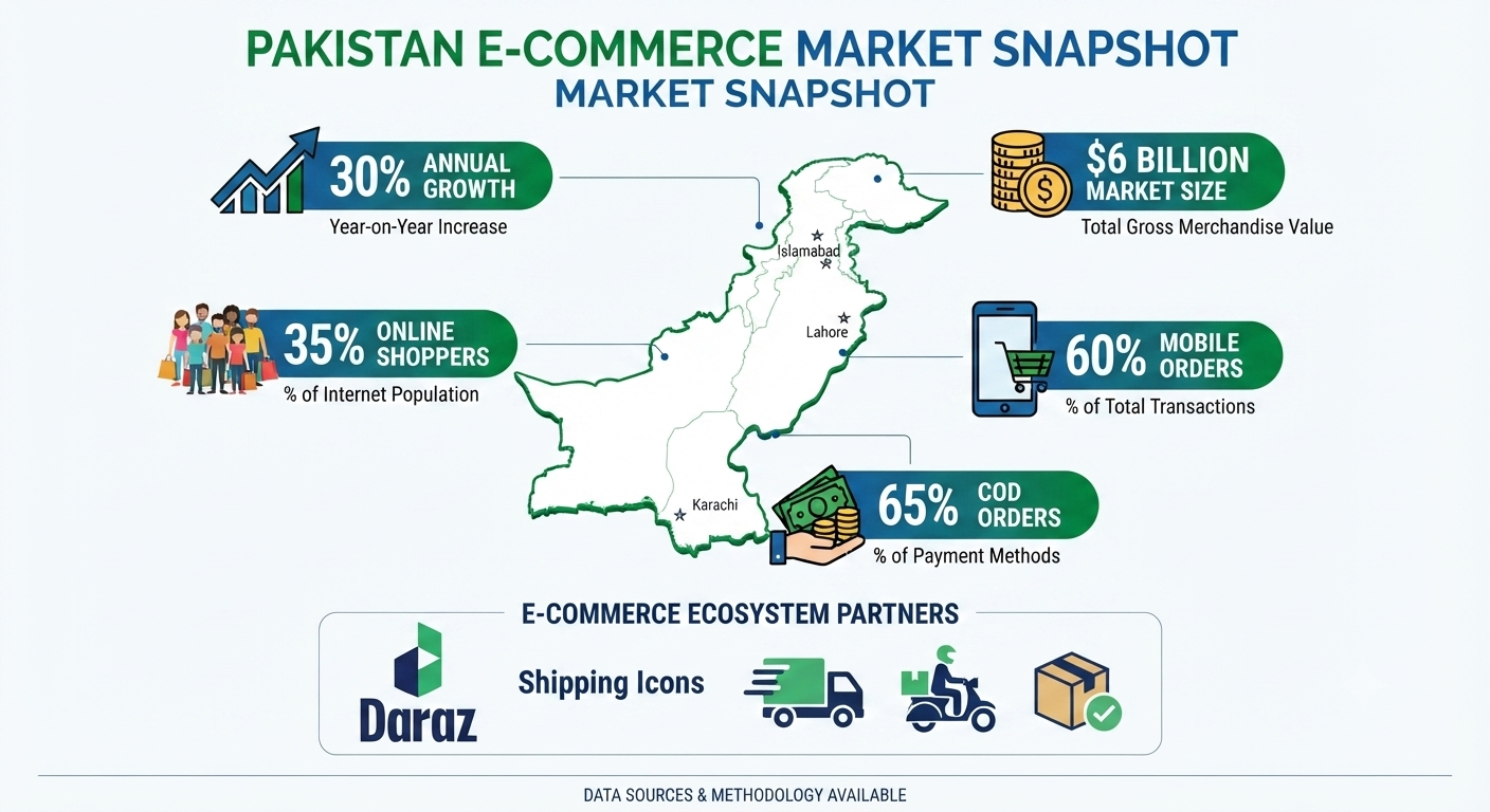 e-commerce in pakistan statistics - daraz market growth 30 percent 6 billion dollars