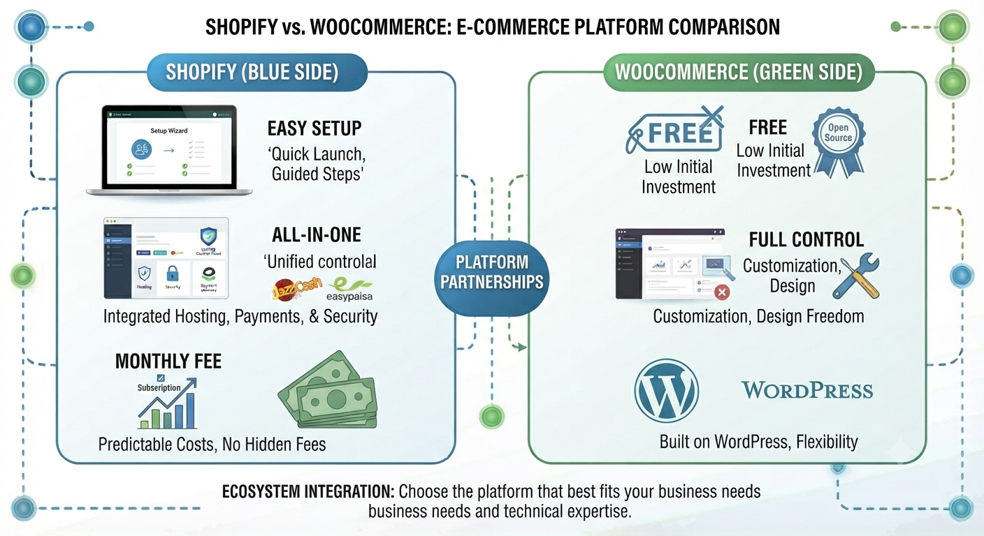 shopify vs woocommerce comparison - features pricing and differences